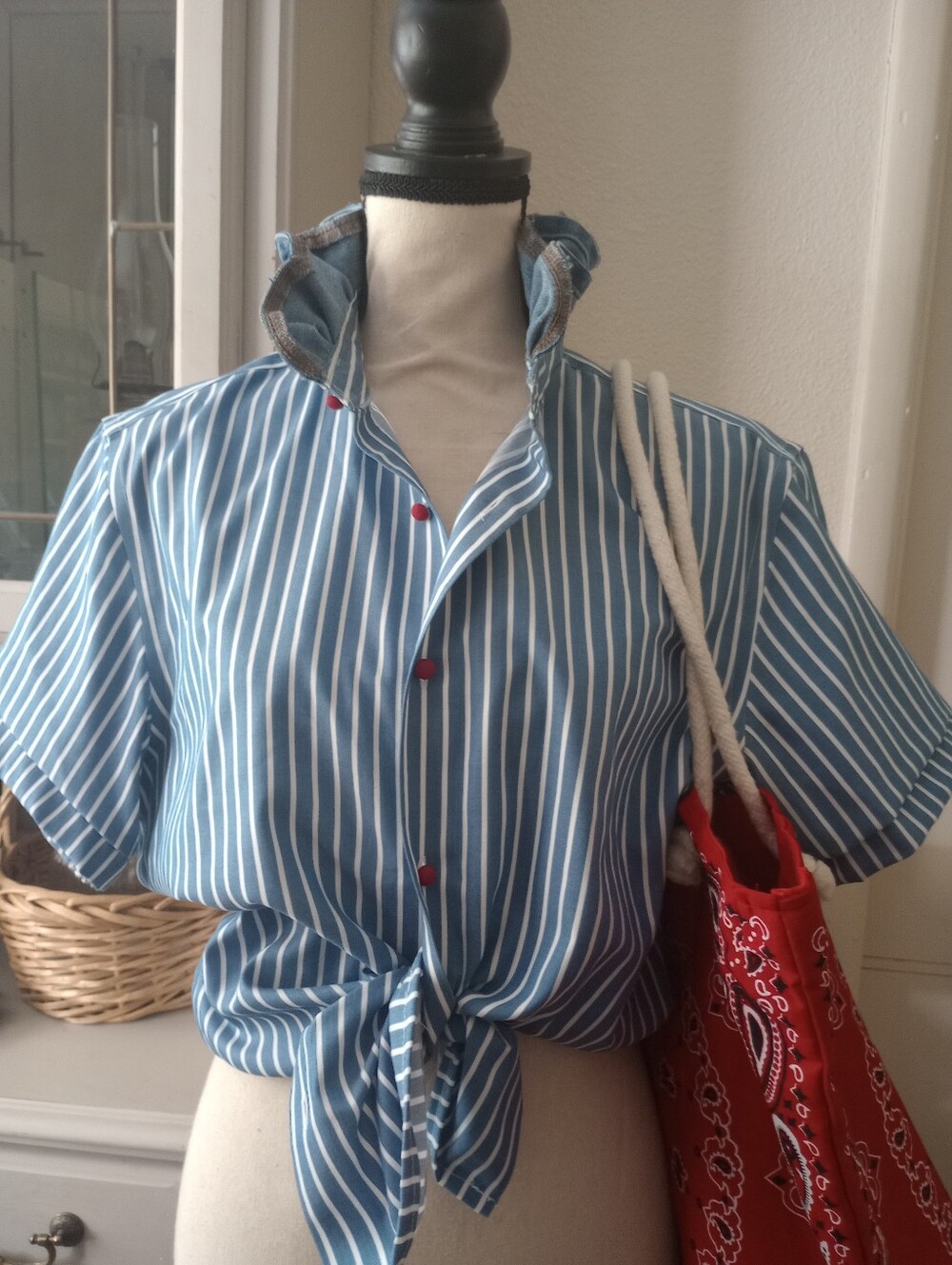 Blue Stripe Short-Sleeve Button Shirt - Casual Smart